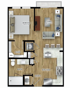 One Bedroom / One Bath - 563 Sq.Ft.*