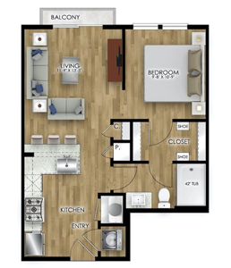 One Bedroom / One Bath - 579 Sq.Ft.*