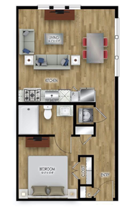 One Bedroom / One Bath - 580 Sq.Ft.*