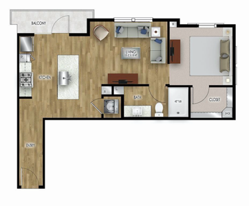 One Bedroom / One Bath - 658 Sq.Ft.*