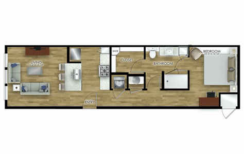One Bedroom / One Bath - 675 Sq.Ft.*
