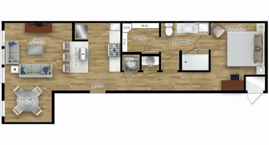 One Bedroom / One Bath - 734 Sq.Ft.*