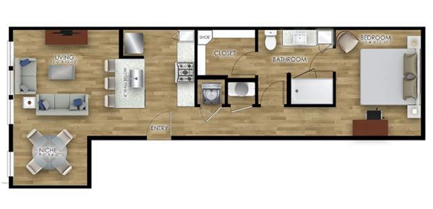 One Bedroom / One Bath - 747 Sq.Ft.*